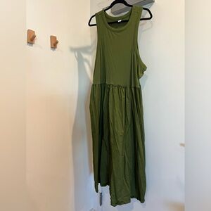 Mixed fabric midi tank dress